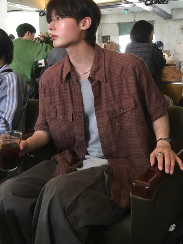 【Metanoia】🇰🇷韓製 復古翻領格紋短袖襯衫 - 2