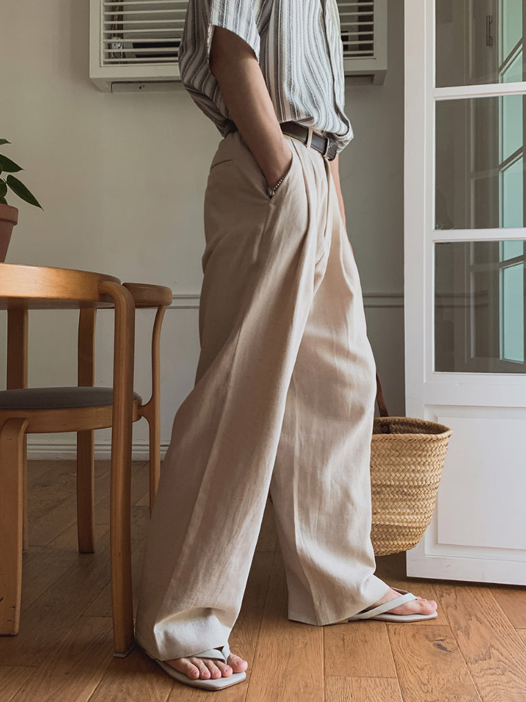 【Metanoia】🇰🇷韓製 雙摺亞麻落地牛仔褲 - 3
