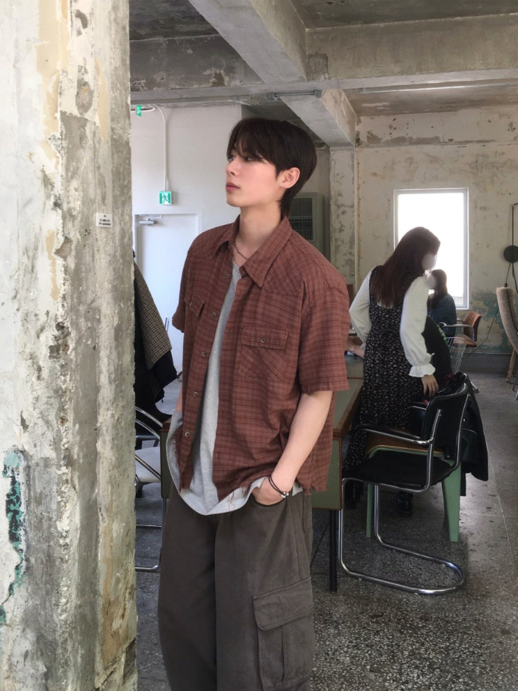 【Metanoia】🇰🇷韓製 復古翻領格紋短袖襯衫 - 3