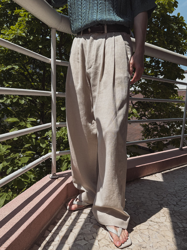 【Metanoia】🇰🇷韓製 雙摺亞麻落地牛仔褲 - 1