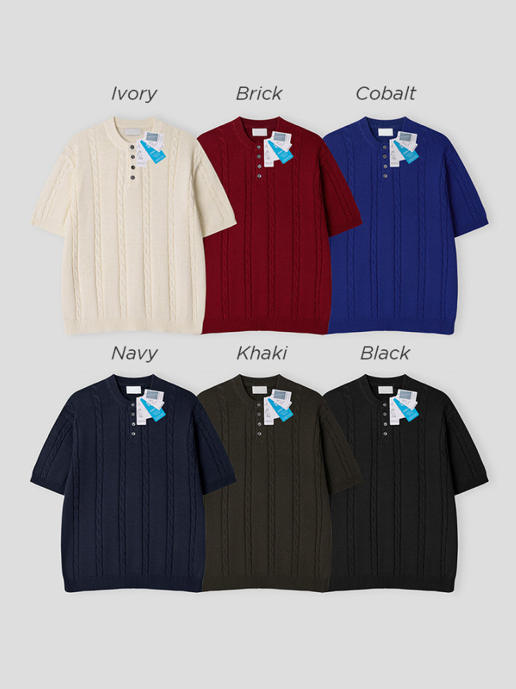 【Metanoia】韓國設計 麻花亨利領針織短袖上衣 - 9