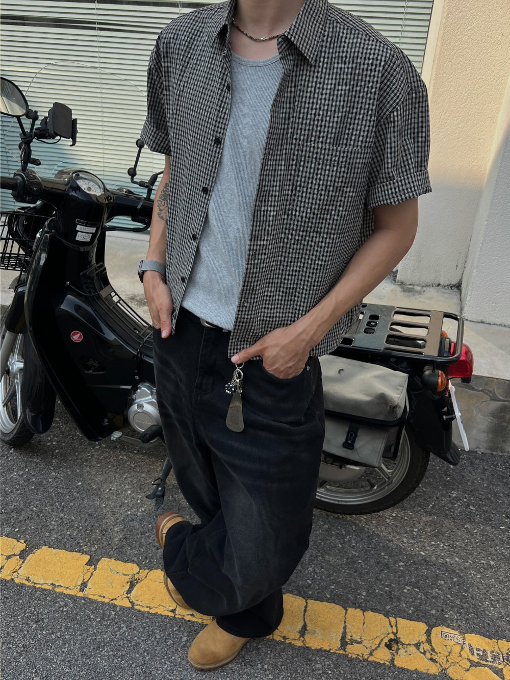 【Metanoia】🇰🇷韓製 短版格紋短袖襯衫 - 6