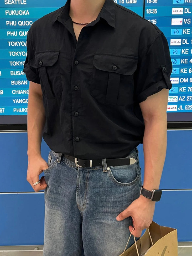 【Metanoia】🇰🇷韓製 雙口袋尼龍短袖襯衫 - 2