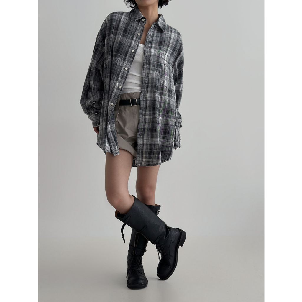 【Metanoia】🇰🇷韓製 翻領水洗格紋長袖襯衫 - 8