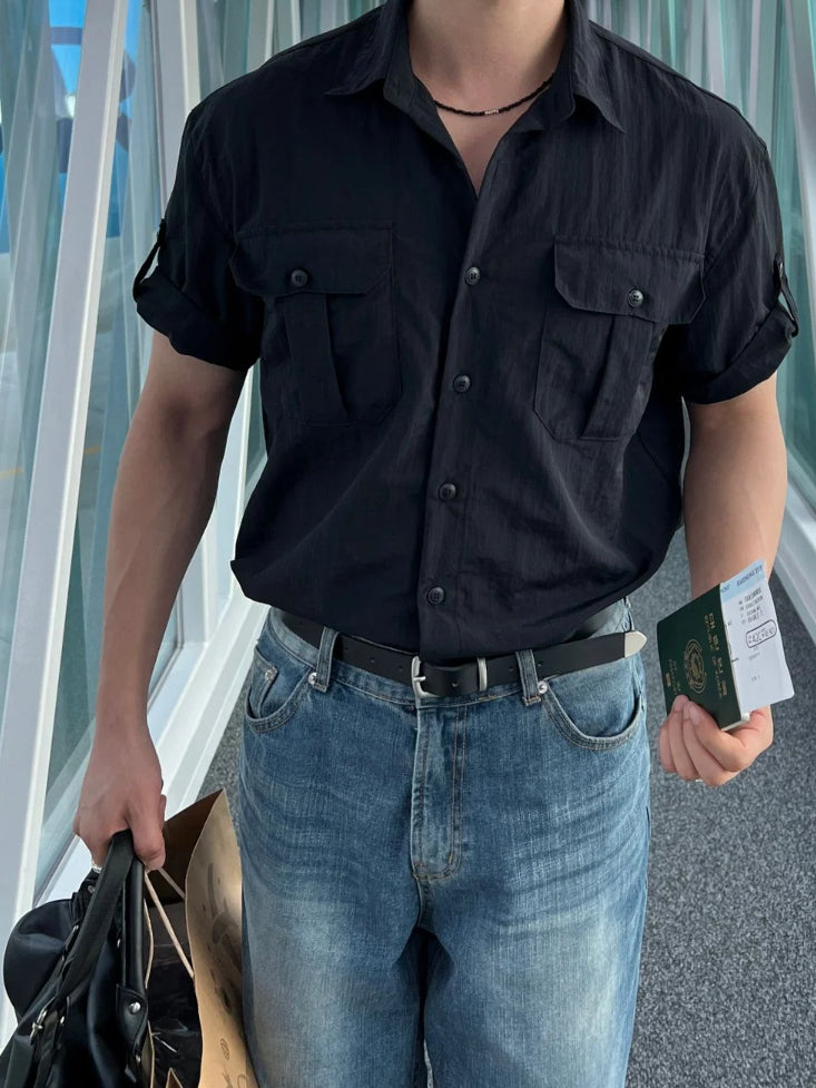 【Metanoia】🇰🇷韓製 雙口袋尼龍短袖襯衫 - 1