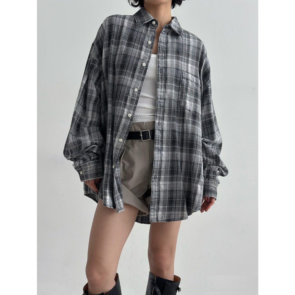 【Metanoia】🇰🇷韓製 翻領水洗格紋長袖襯衫 - 7