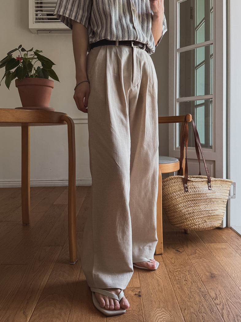 【Metanoia】🇰🇷韓製 雙摺亞麻落地牛仔褲 - 4