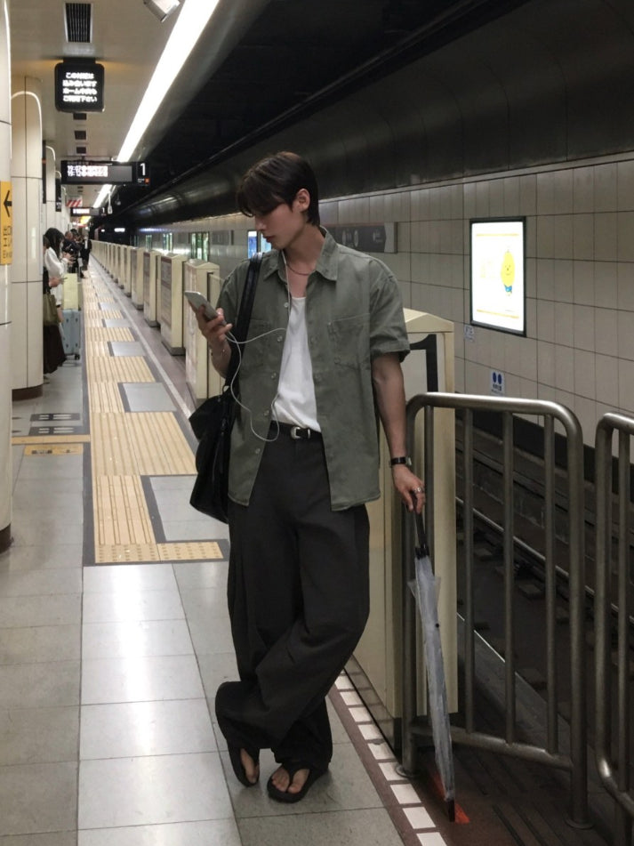 【Metanoia】🇰🇷韓製 寬鬆彎刀西裝落地褲 - 8