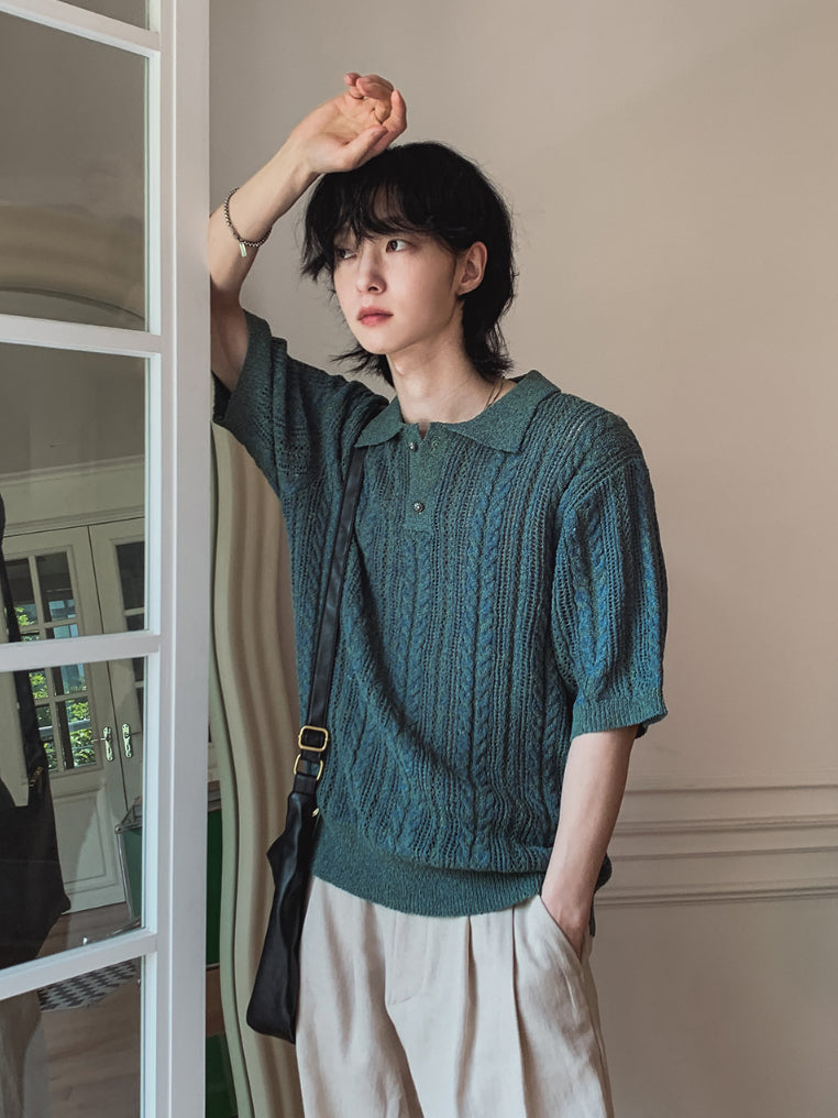 【Metanoia】🇰🇷韓製 翻領麻花針織短袖 - 5