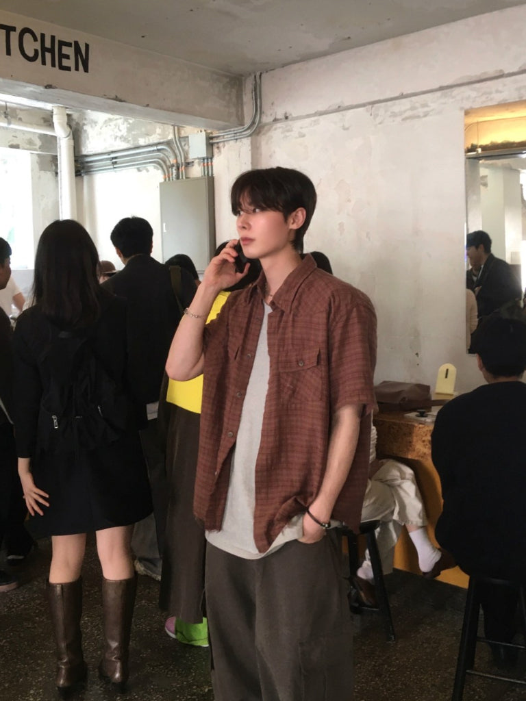 【Metanoia】🇰🇷韓製 復古翻領格紋短袖襯衫 - 4