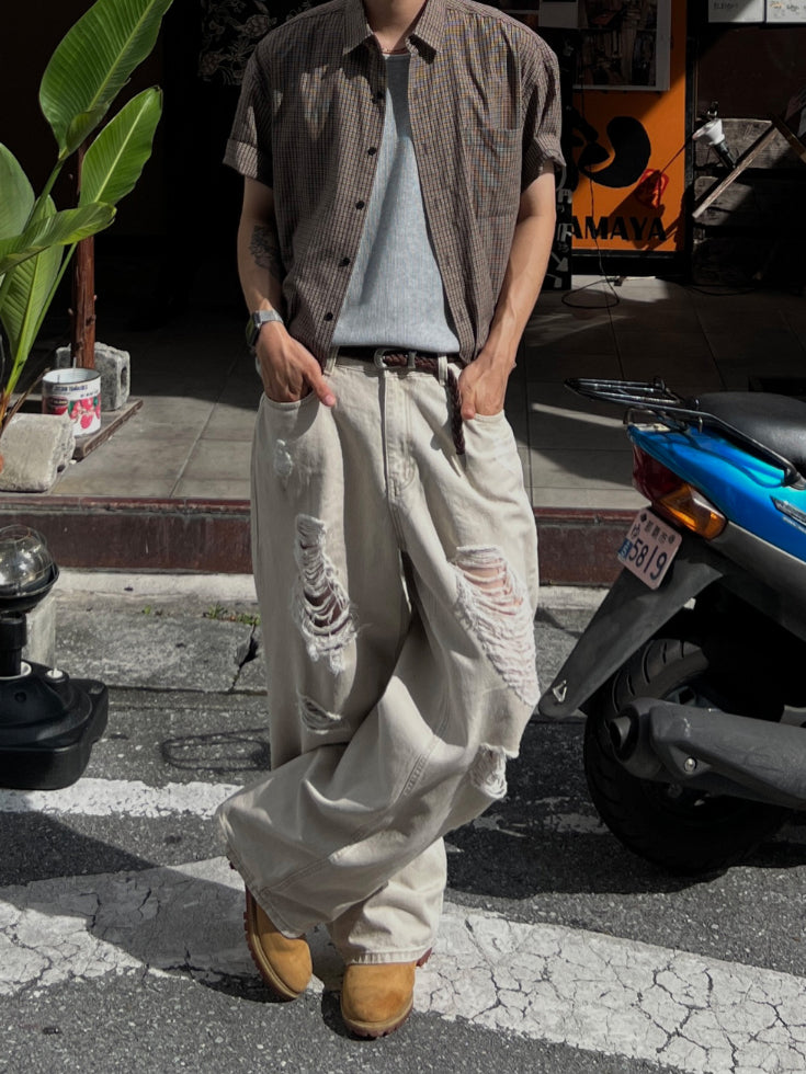 【Metanoia】🇰🇷韓製 短版格紋短袖襯衫 - 2