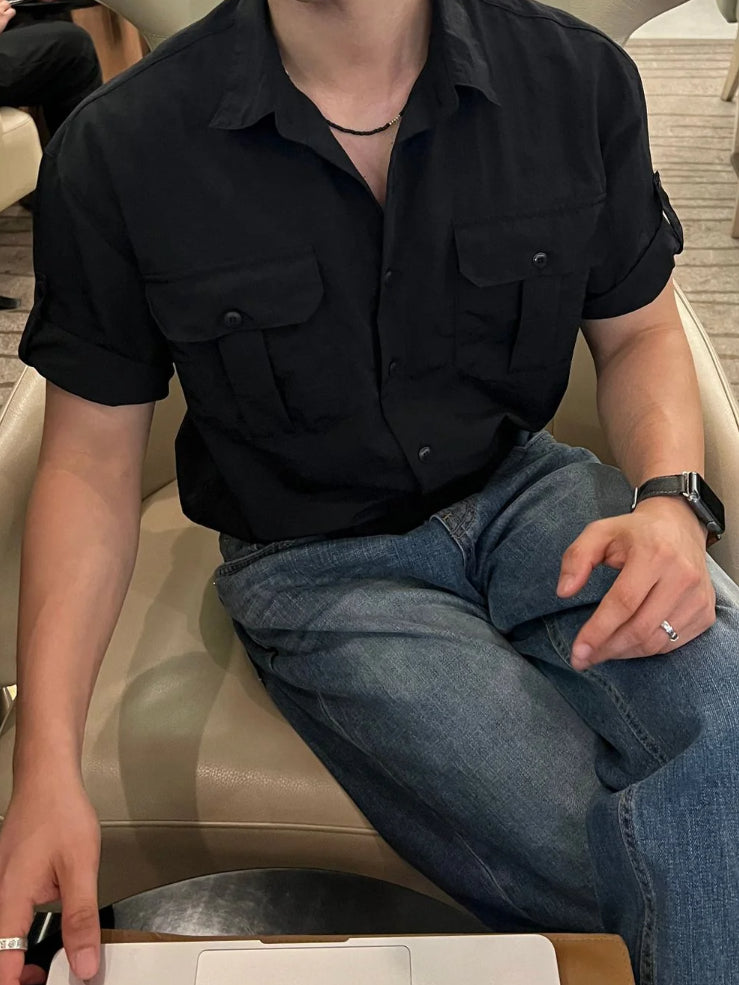 【Metanoia】🇰🇷韓製 雙口袋尼龍短袖襯衫 - 3