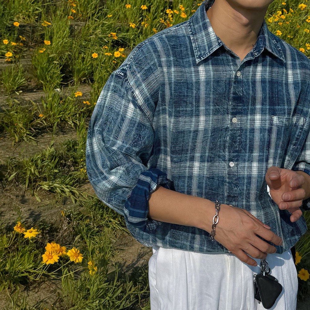 【Metanoia】🇰🇷韓製 翻領水洗格紋長袖襯衫 - 4