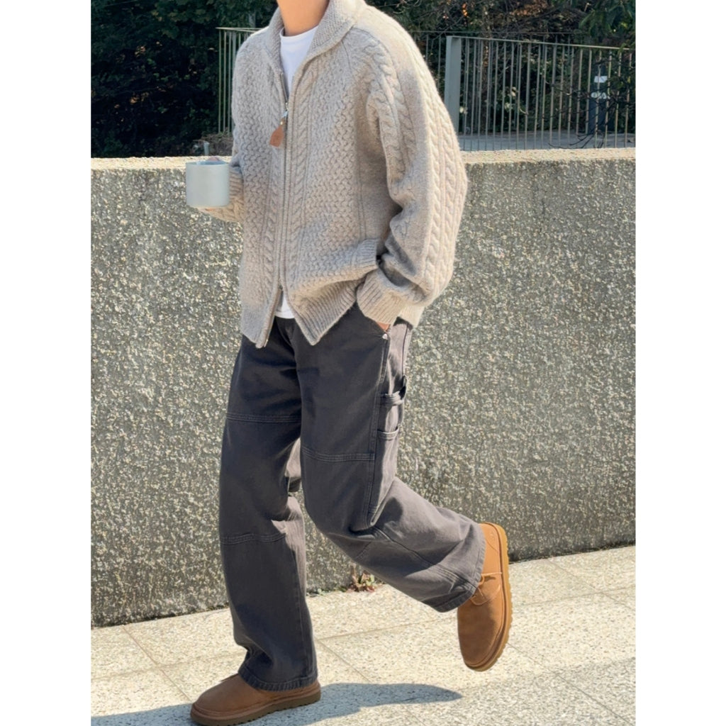 【Metanoia】韓國設計 cashmere-like 雙拉鍊麻花針織外套