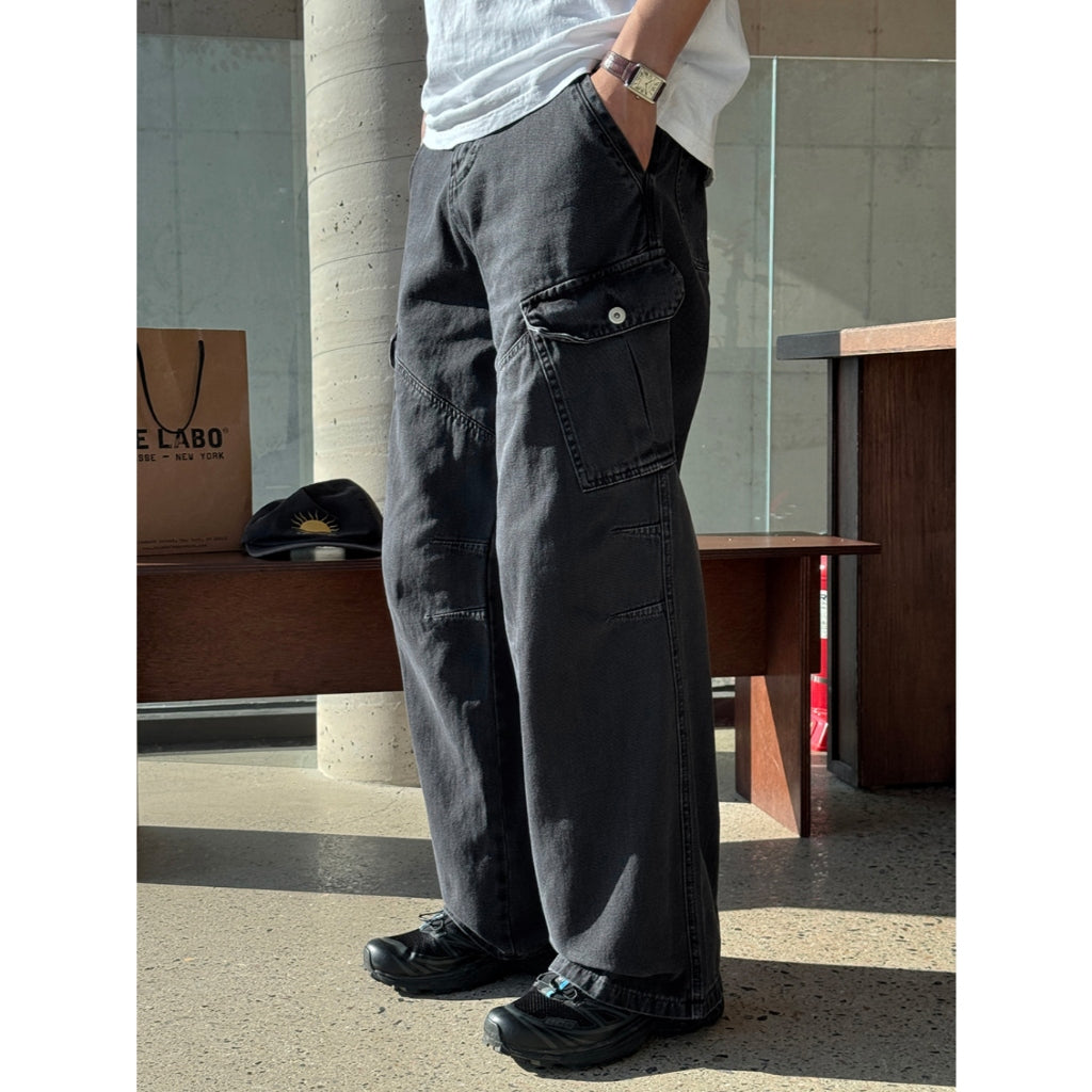 【Metanoia】韓國設計 雙摺縫線落地牛仔褲
