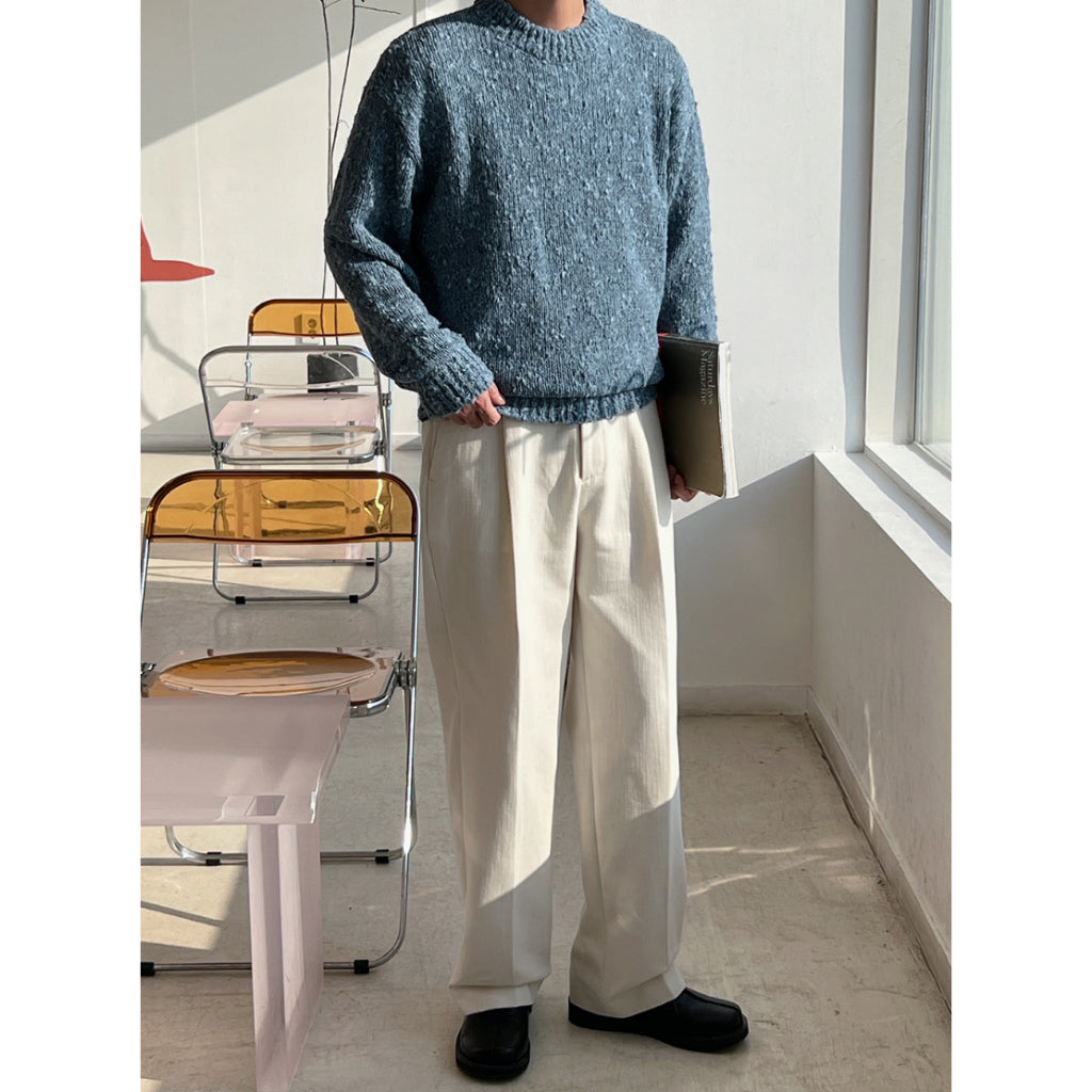 【Metanoia】韓國設計 雙褶半鬆緊帶卡其落地褲