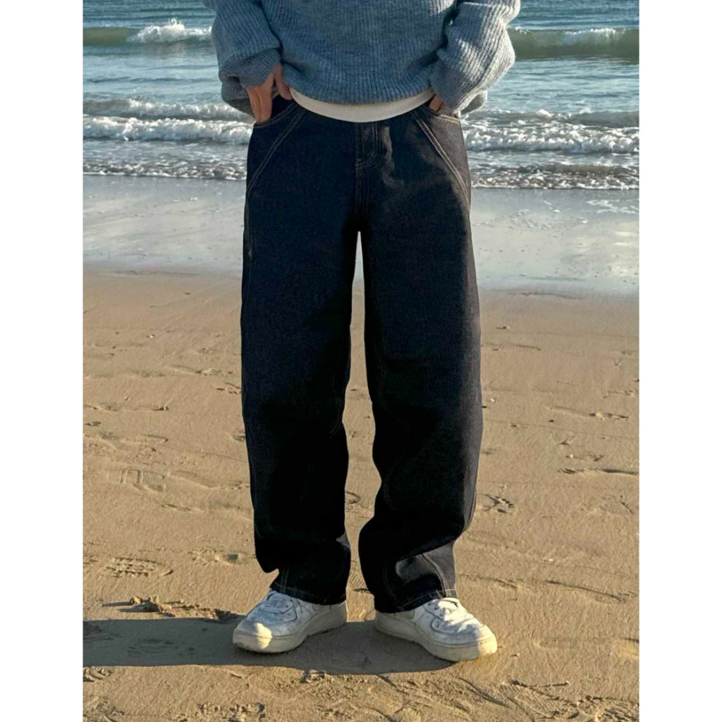 【Metanoia】🇰🇷韓製 雙摺縫線落地牛仔褲