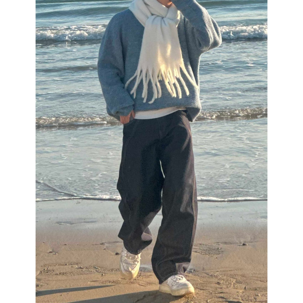 【Metanoia】🇰🇷韓製 雙摺縫線落地牛仔褲