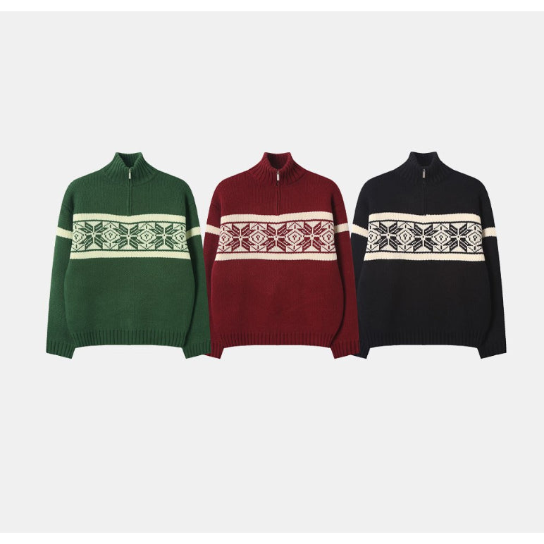 【Metanoia】韓國設計 雪花圖半拉鍊針織衣