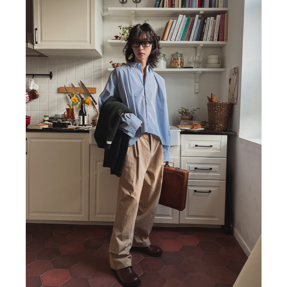 【Metanoia】韓國設計 設計款短版長袖襯衫