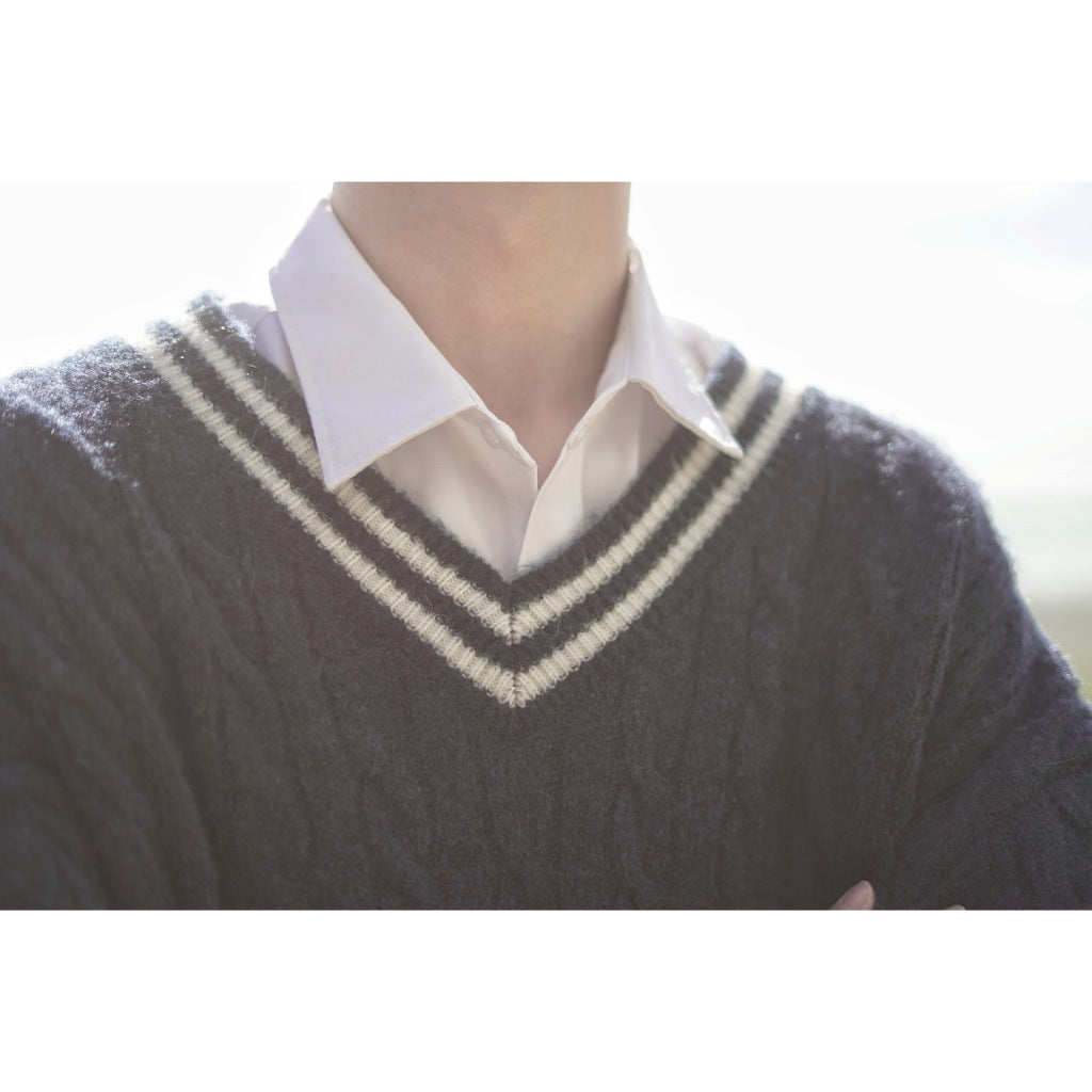 【Metanoia自訂款】韓國設計 混羊毛V型麻花針織衣