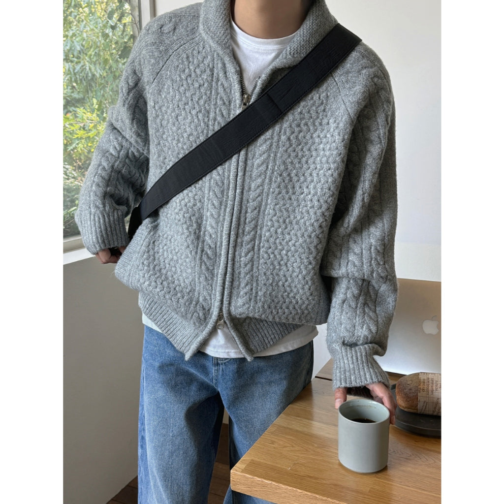 【Metanoia】韓國設計 cashmere-like 雙拉鍊麻花針織外套