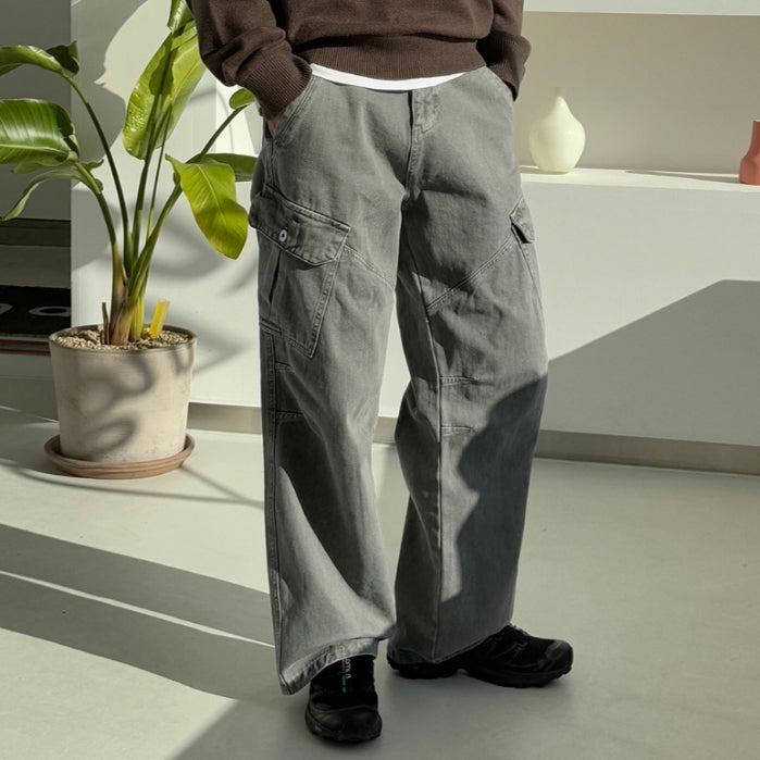 【Metanoia】韓國設計 雙摺縫線落地牛仔褲