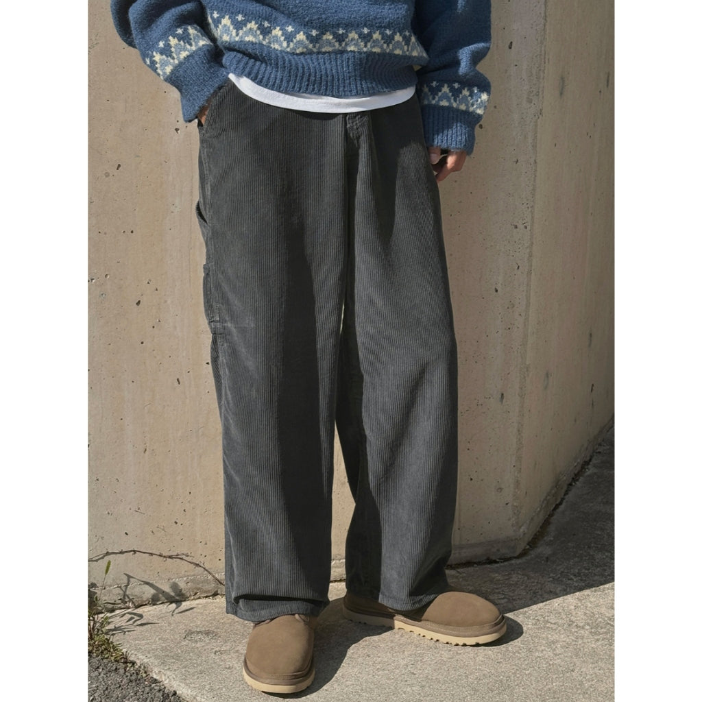 【Metanoia】🇰🇷韓製  補丁工裝燈芯絨落地褲