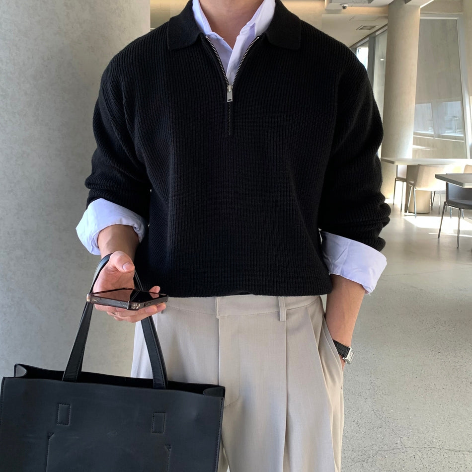 【Metanoia】韓國設計 翻領半拉鍊針織衣 - 5