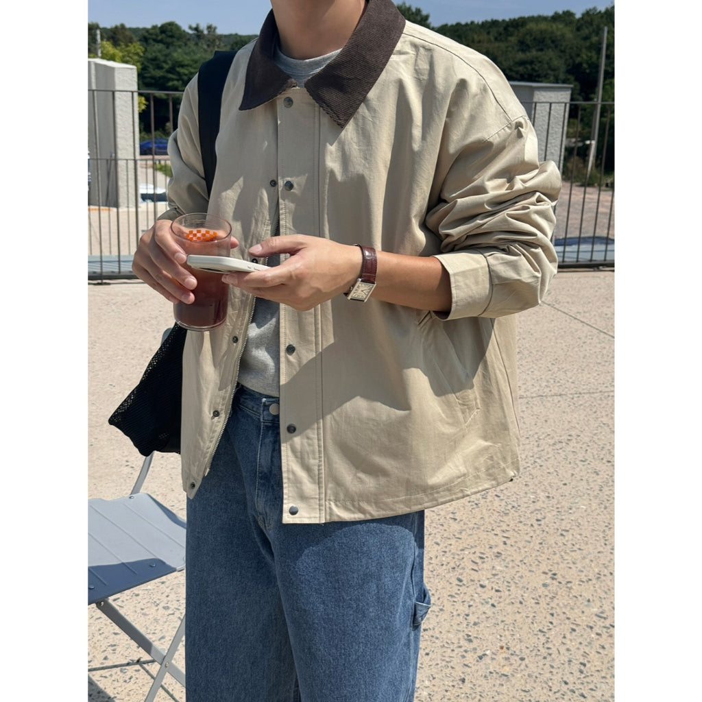 【Metanoia】韓國設計 拚色翻領工裝外套