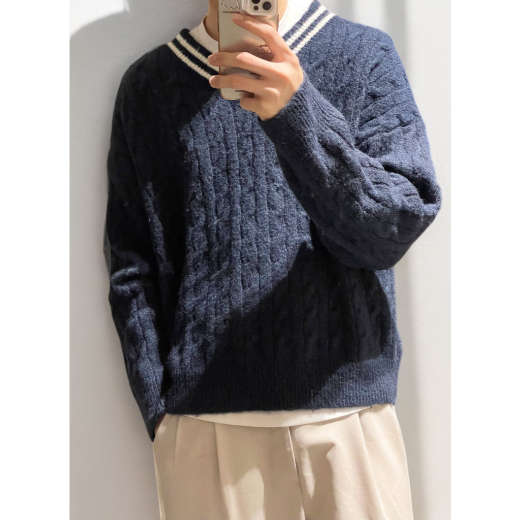 【Metanoia自訂款】韓國設計 混羊毛V型麻花針織衣