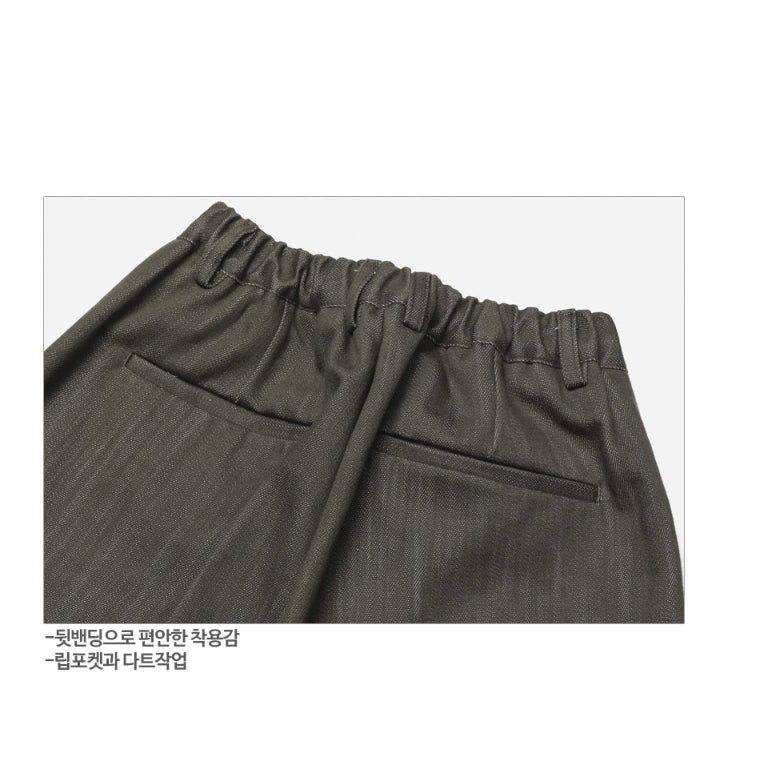 【Metanoia】韓國設計 雙褶半鬆緊帶卡其落地褲