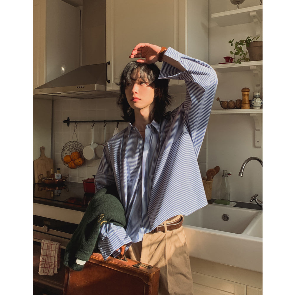 【Metanoia】韓國設計 設計款短版長袖襯衫