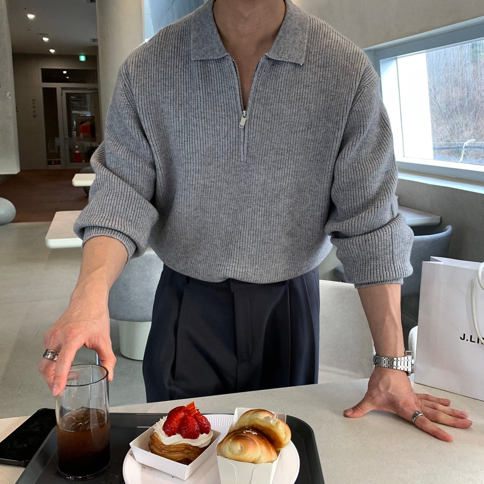 【Metanoia】韓國設計 翻領半拉鍊針織衣 - 3