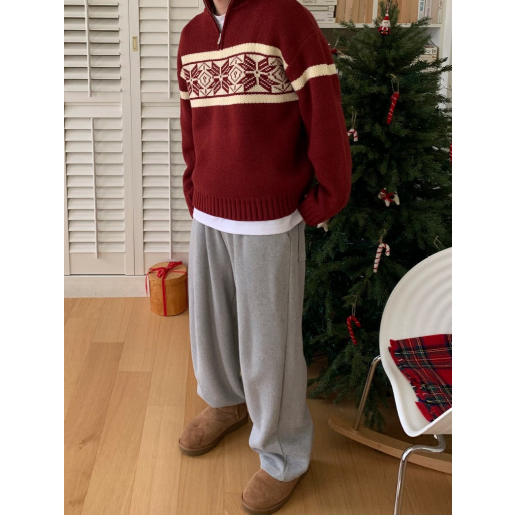 【Metanoia】韓國設計 雪花圖半拉鍊針織衣