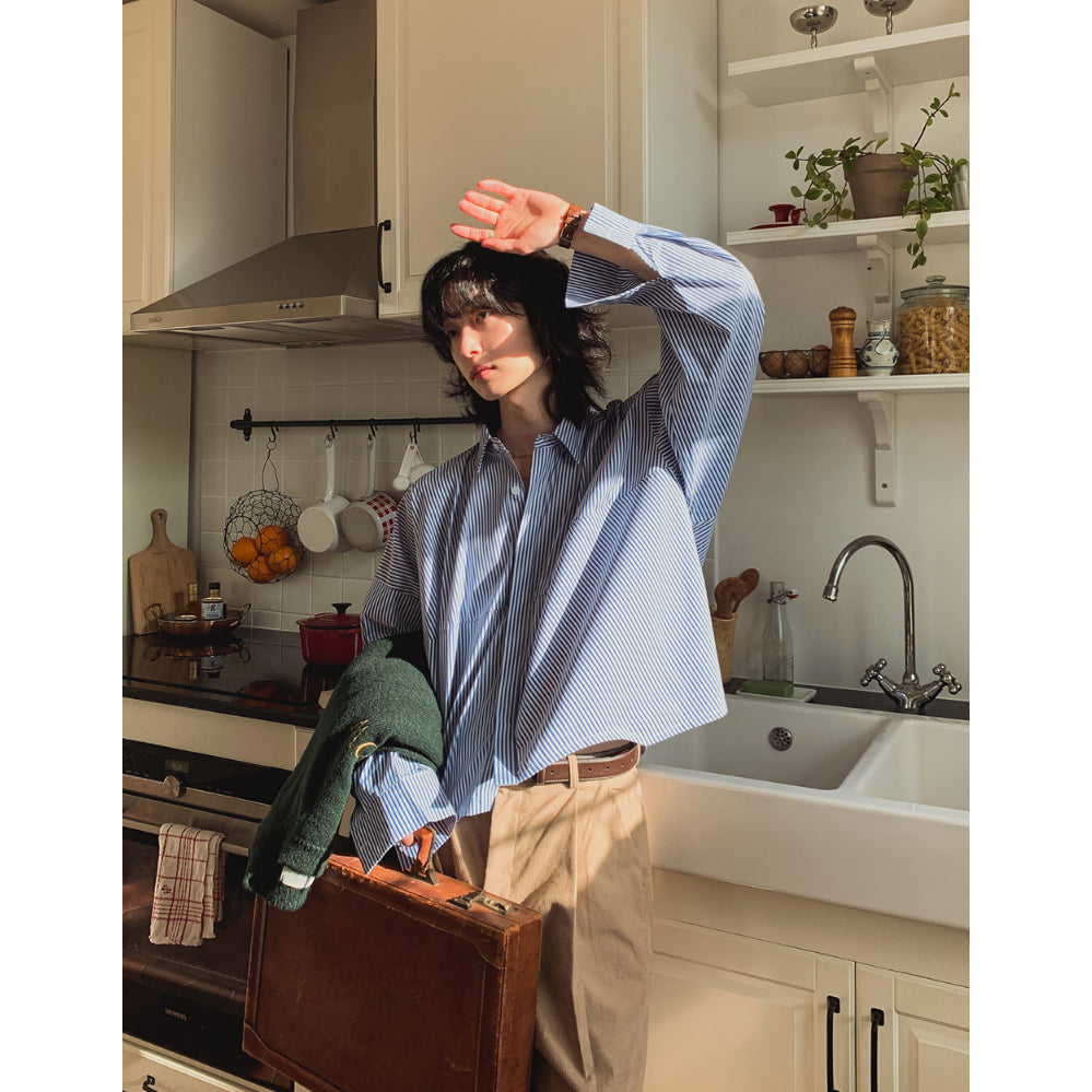 【Metanoia】韓國設計 設計款短版長袖襯衫