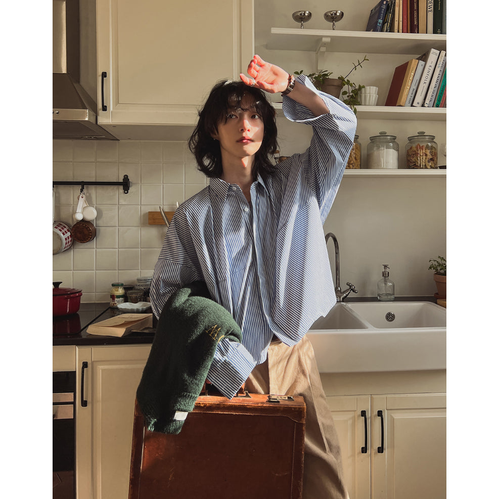 【Metanoia】韓國設計 設計款短版長袖襯衫