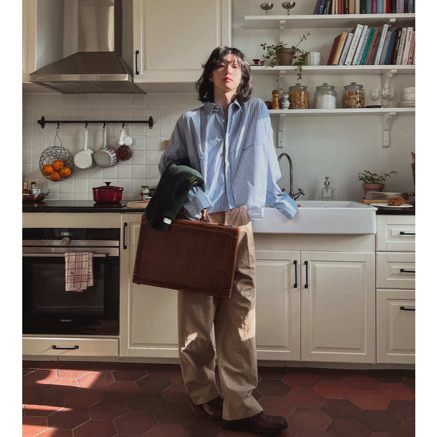 【Metanoia】韓國設計 設計款短版長袖襯衫