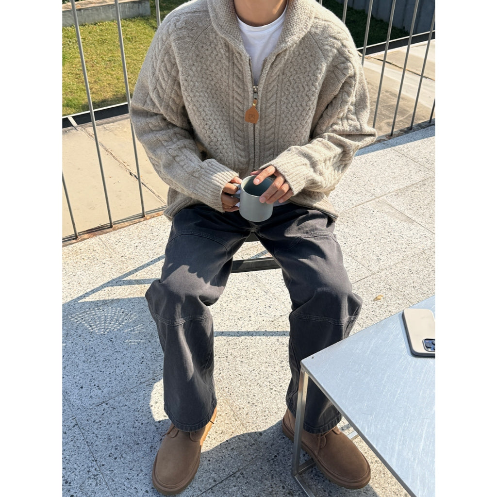 【Metanoia】韓國設計 cashmere-like 雙拉鍊麻花針織外套