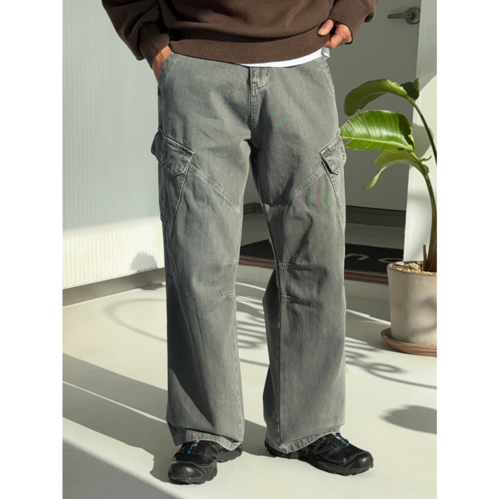 【Metanoia】韓國設計 雙摺縫線落地牛仔褲