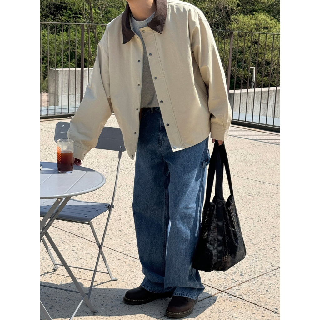 【Metanoia】韓國設計 拚色翻領工裝外套