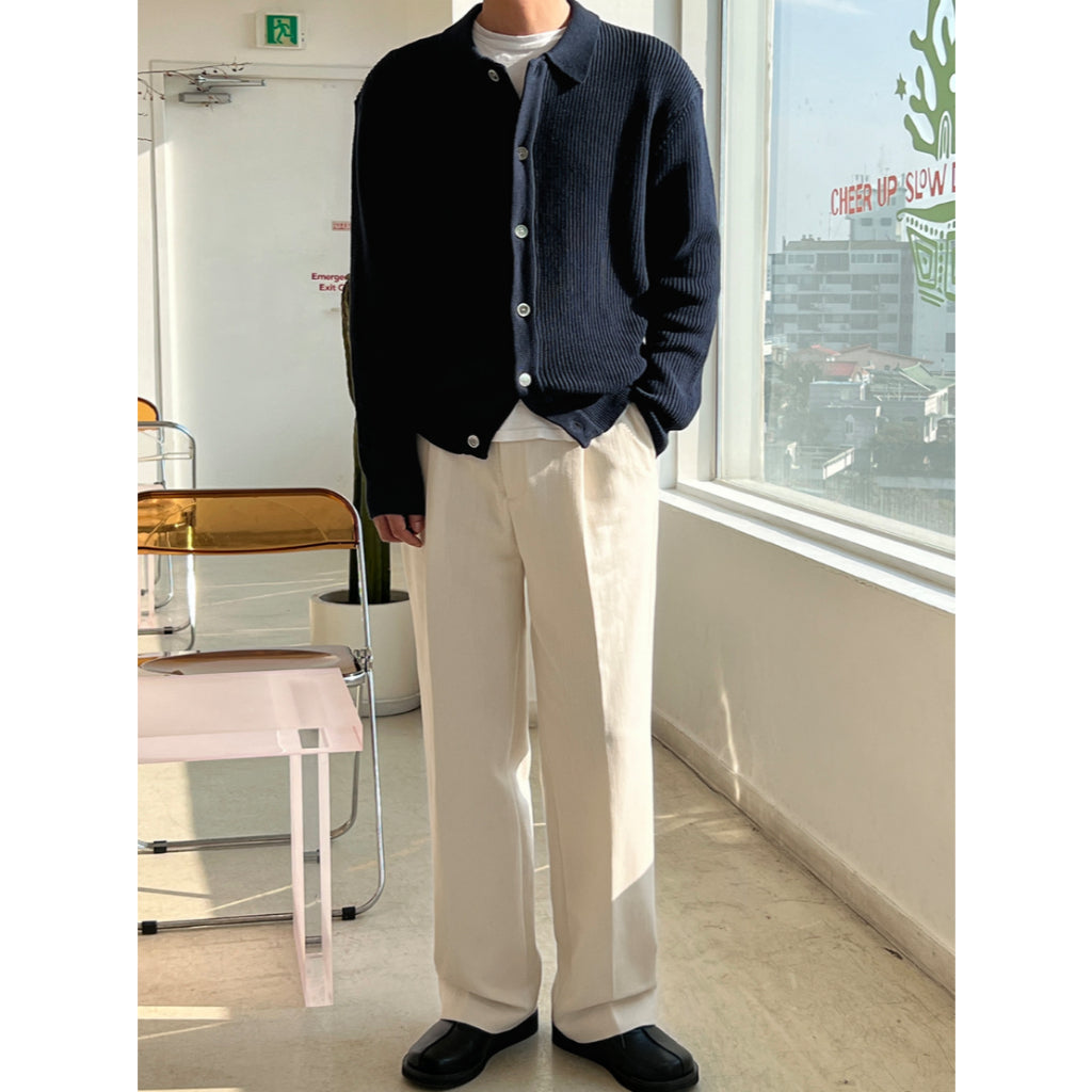 【Metanoia】韓國設計 雙褶半鬆緊帶卡其落地褲