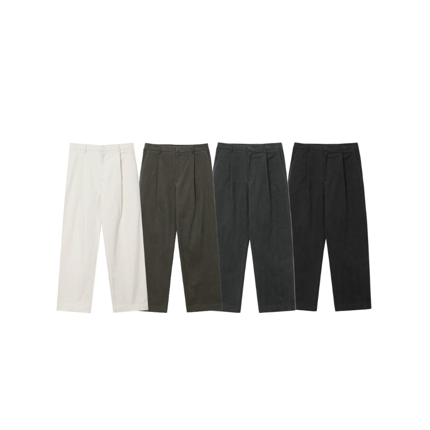 【Metanoia】韓國設計 雙褶半鬆緊帶卡其落地褲