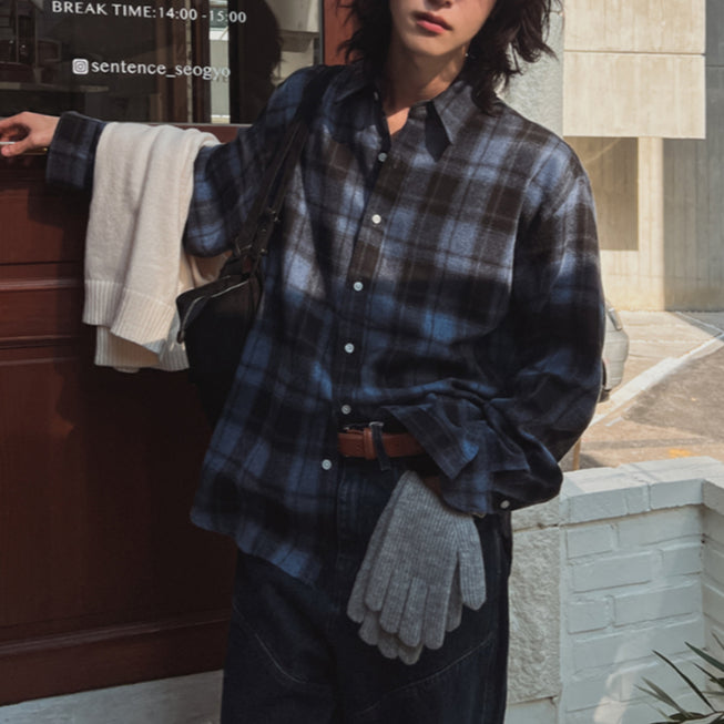 【Metanoia】🇰🇷韓製 填充絨面貝格林格紋長袖襯衫