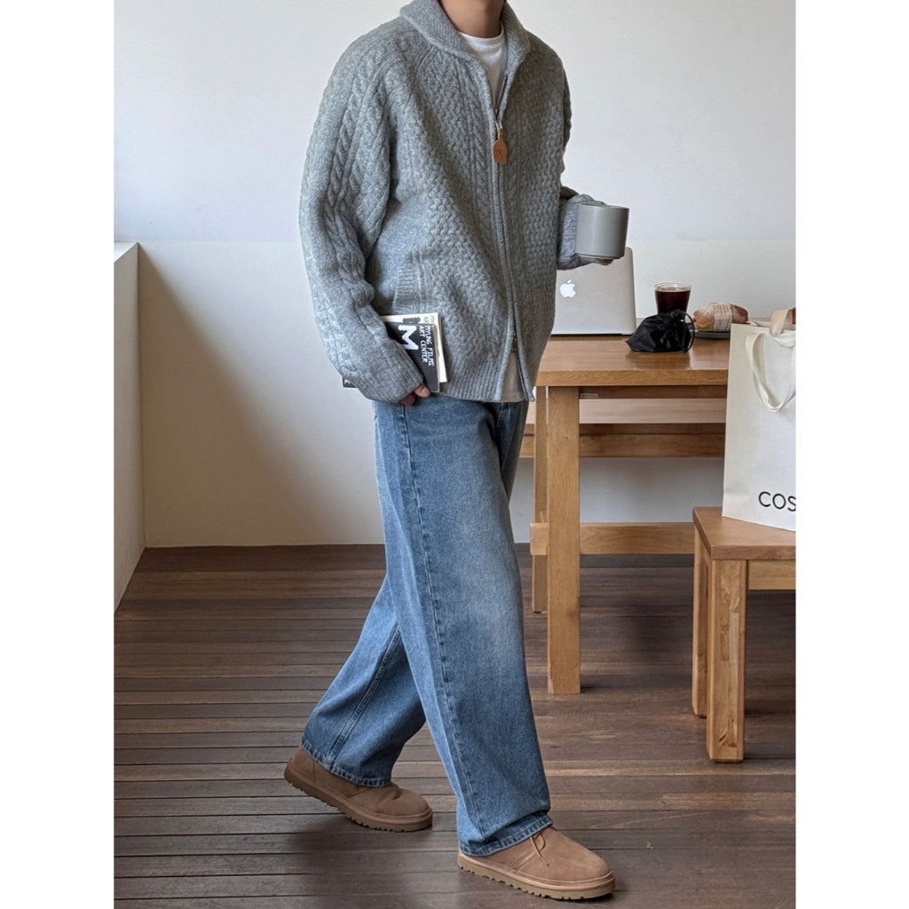 【Metanoia】韓國設計 cashmere-like 雙拉鍊麻花針織外套