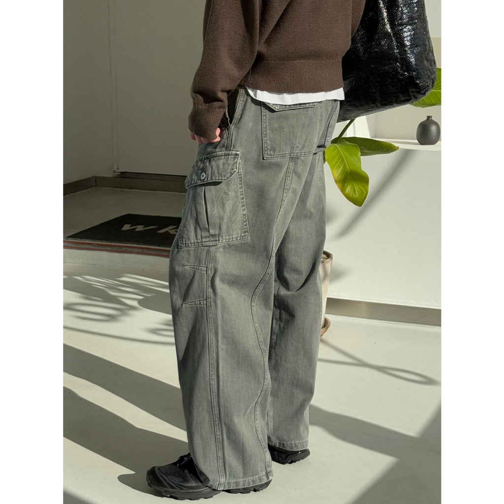 【Metanoia】韓國設計 雙摺縫線落地牛仔褲