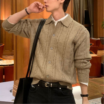 【Metanoia】韓國設計 翻領麻花針織衣 - 1