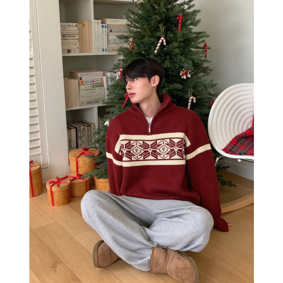 【Metanoia】韓國設計 雪花圖半拉鍊針織衣