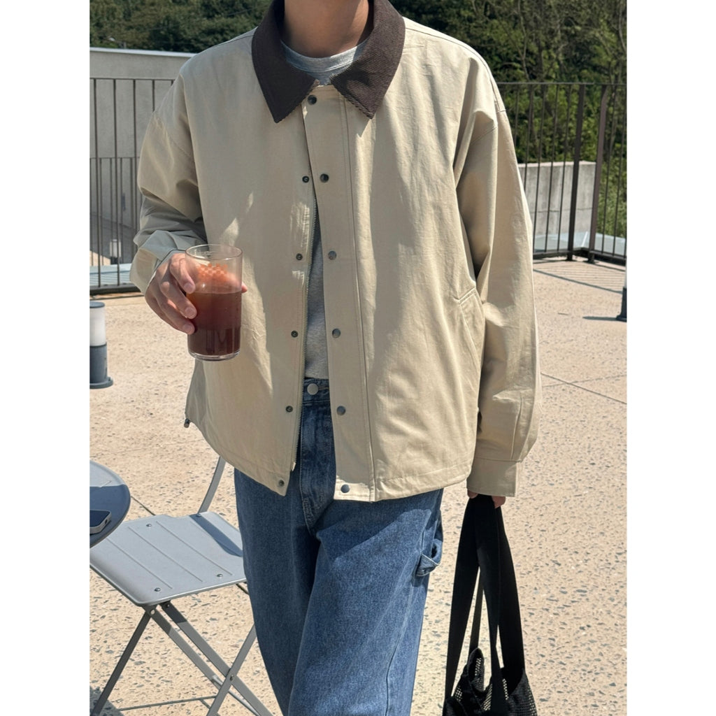 【Metanoia】韓國設計 拚色翻領工裝外套