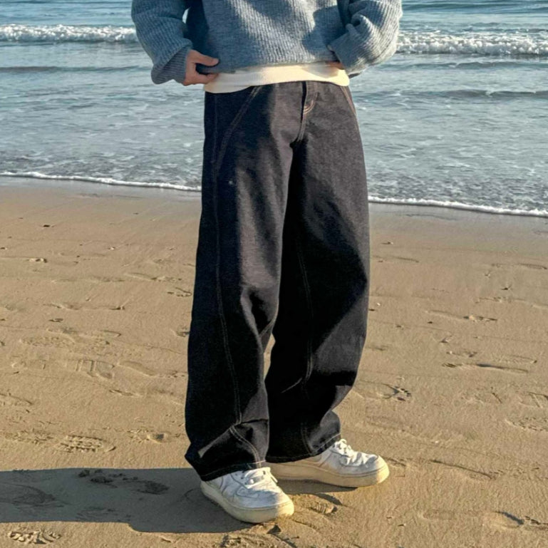 【Metanoia】🇰🇷韓製 雙摺縫線落地牛仔褲